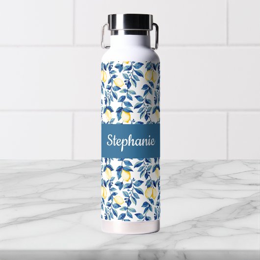 Blue Lemon Watercolor Monogram Name Waterfles