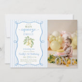 Blue Lemonade Birthday Photo Invitation Kaart (Voorkant)
