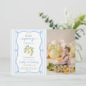 Blue Lemonade Birthday Photo Invitation Kaart (Staand voorkant)