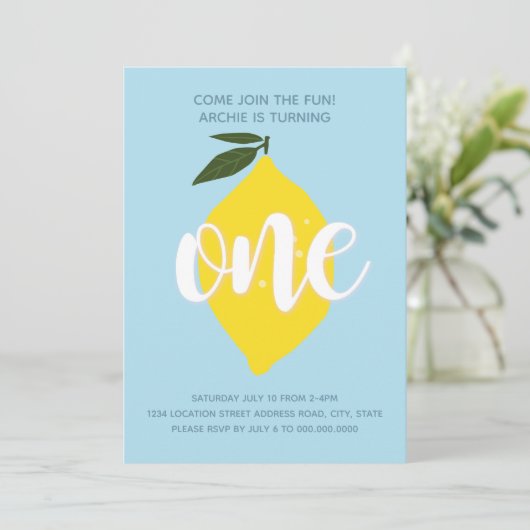 Blue Lemonade First Birthday Uitnodiging (Staand voorkant)