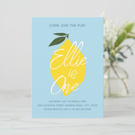 Blue Lemonade First Birthday Uitnodiging (Staand voorkant)