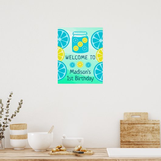 Blue Lemonade Summer Boy Birthday Welcome Poster (Keuken)