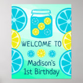 Blue Lemonade Summer Boy Birthday Welcome Poster (Voorkant)