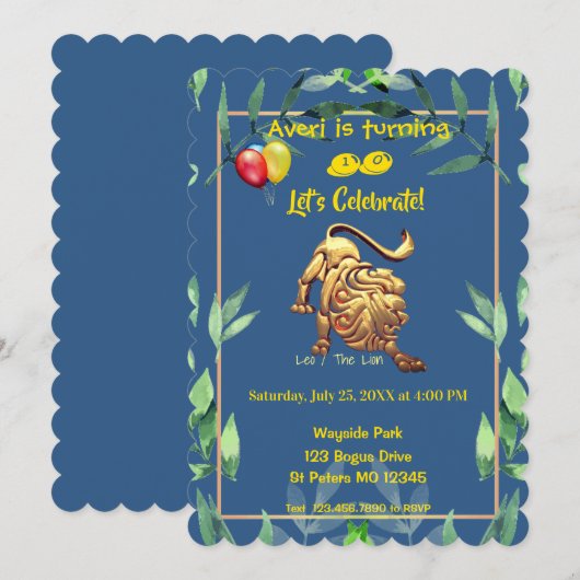 Blue Leo (23 juli - 22 aug) - jarig Kaart (Voorkant / Achterkant)