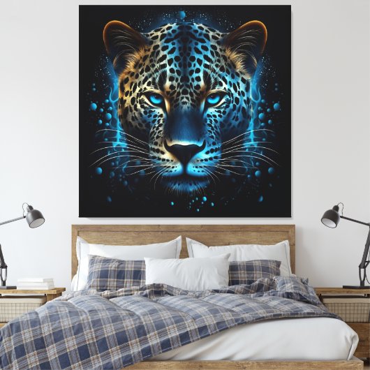 Blue Leopard AI Art Canvas Afdruk (Insitu (Slaapkamer))