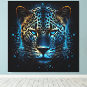 Blue Leopard AI Art Canvas Afdruk (Insitu (Houten vloer))