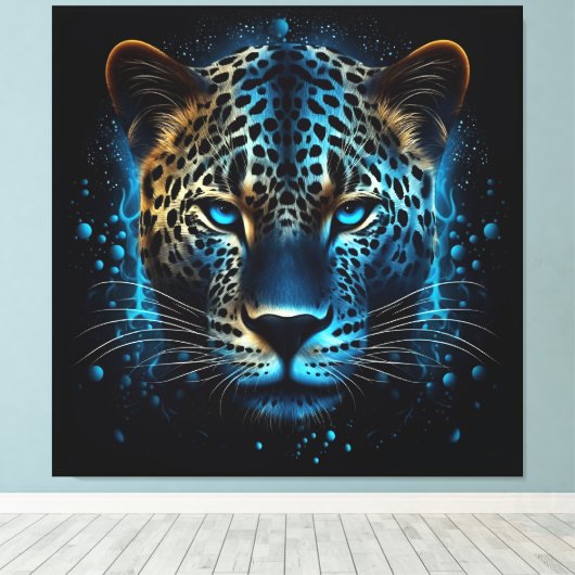 Blue Leopard AI Art Canvas Afdruk (Insitu (Houten vloer))