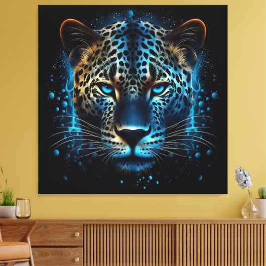 Blue Leopard AI Art Canvas Afdruk (Insitu (Woonkamer))
