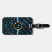 Blue Leopard Animal Pattern - Monogram Bagagelabel (Voorkant horizontaal)