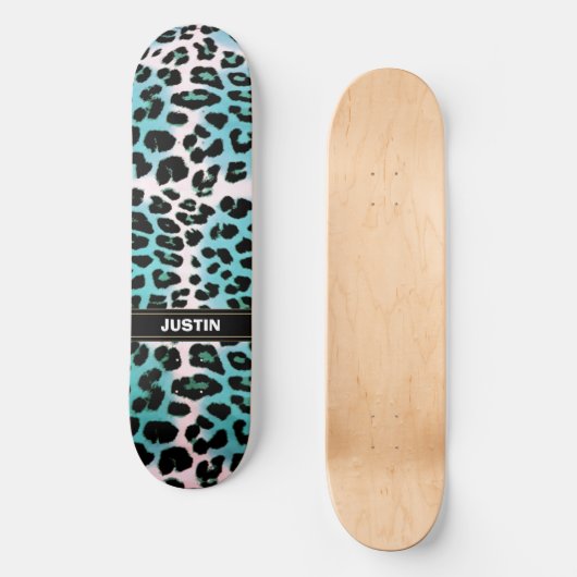 Blue Leopard Animal Print Skateboard op maat (Voorkant)