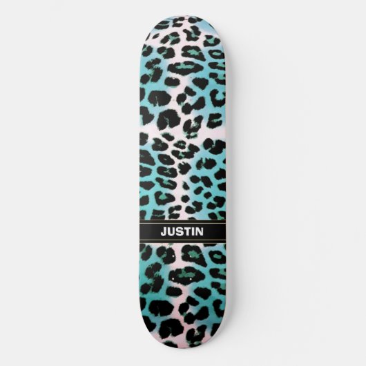 Blue Leopard Animal Print Skateboard op maat (Voorkant)
