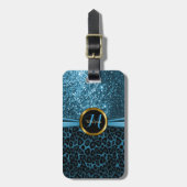Blue Leopard Animal Skin and Glitter - Monogram Bagagelabel (Voorkant verticaal)