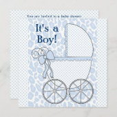 Blue Leopard Baby Carriage Baby Shower Kaart (Voorkant / Achterkant)