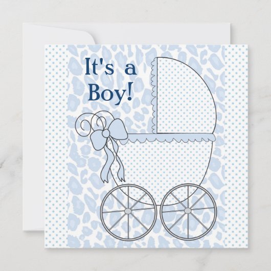 Blue Leopard Baby Carriage Baby Shower Kaart (Voorkant)