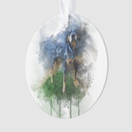 Blue Leopard Catahoula in Waterverf Ornament (voorkant)