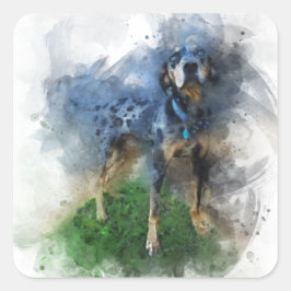 Blue Leopard Catahoula in Waterverf Vierkante Sticker