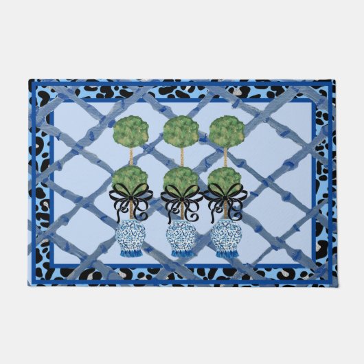 Blue Leopard Chinoiserie Ginger Jar Deurmat (Voorkant)