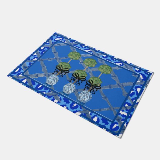 Blue Leopard Chinoiserie Ginger Jar Doormat Rug Deurmat (Schuin)