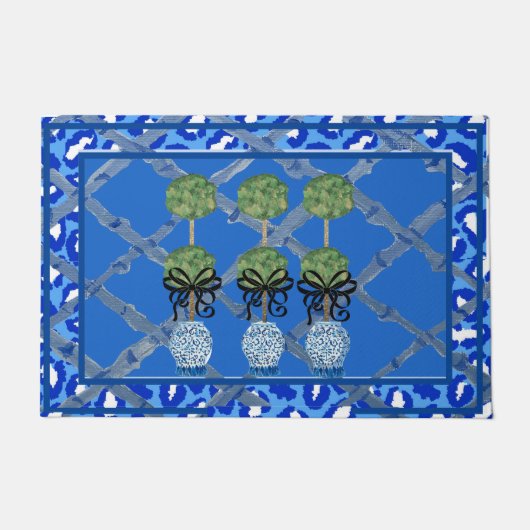 Blue Leopard Chinoiserie Ginger Jar Doormat Rug Deurmat (Voorkant)