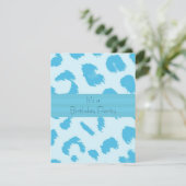Blue Leopard Fur Pattern Birthday Party Invitation Kaart (Staand voorkant)