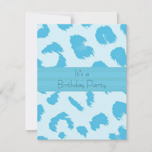 Blue Leopard Fur Pattern Birthday Party Invitation Kaart