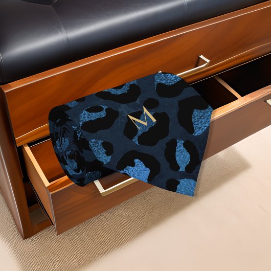 Blue Leopard Glitter Print Gold Monogram Initiaal Stropdas