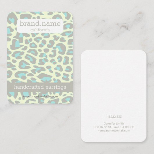 Blue Leopard Pattern Handmade Jewelry Stud Display Visitekaartje (Voorkant / Achterkant)