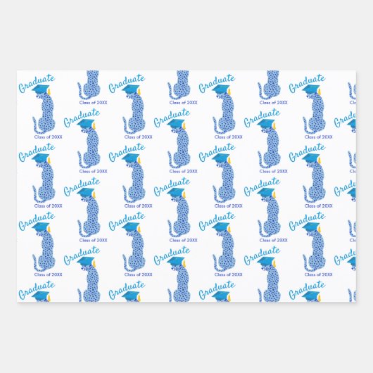 Blue Leopard Print Afstuderen Inpakpapier Vel (Voorkant)