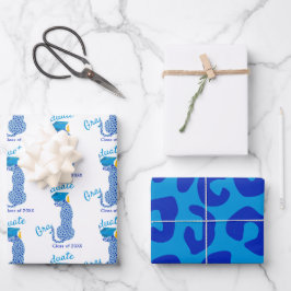 Blue Leopard Print Afstuderen Inpakpapier Vel