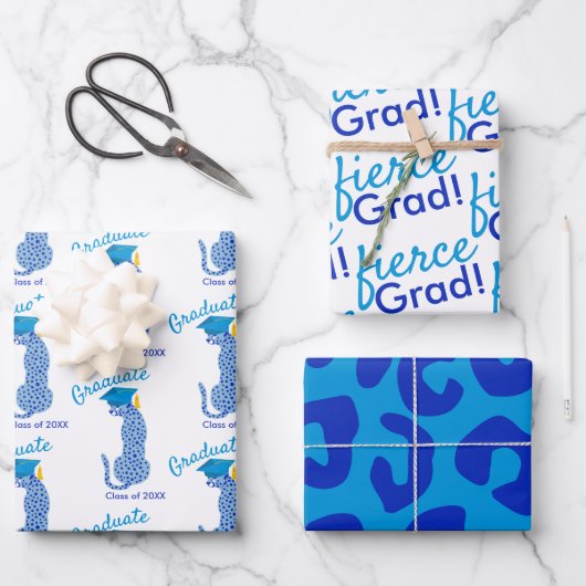 Blue Leopard Print Afstuderen Inpakpapier Vel (Voorkant)