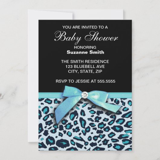 Blue Leopard Print Boy Baby shower-uitnodiging Kaart (Voorkant)