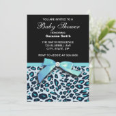 Blue Leopard Print Boy Baby shower-uitnodiging Kaart (Staand voorkant)