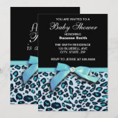 Blue Leopard Print Boy Baby shower-uitnodiging Kaart (Voorkant / Achterkant)