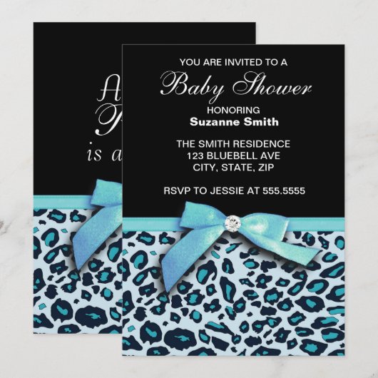 Blue Leopard Print Boy Baby shower-uitnodiging Kaart (Voorkant / Achterkant)