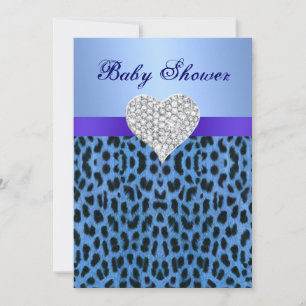 Blue Leopard Print Heart Baby shower Uitnodiging