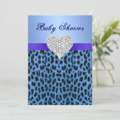 Blue Leopard Print Heart Baby shower Uitnodiging (Staand voorkant)