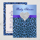 Blue Leopard Print Heart Baby shower Uitnodiging (Voorkant / Achterkant)