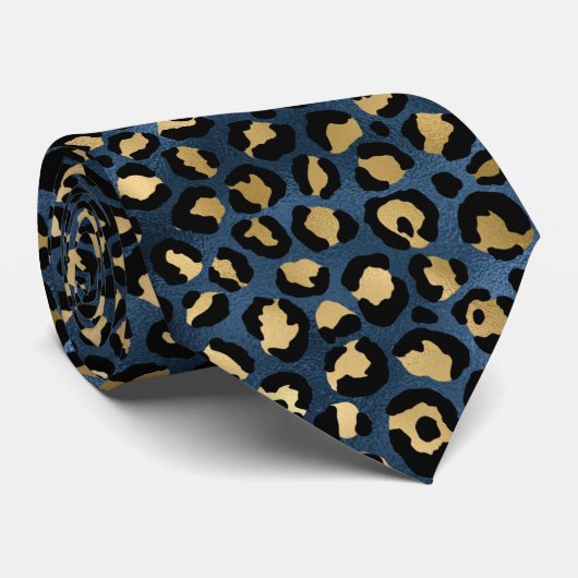Blue Leopard Print Pattern Metallic Stropdas (Opgerold)
