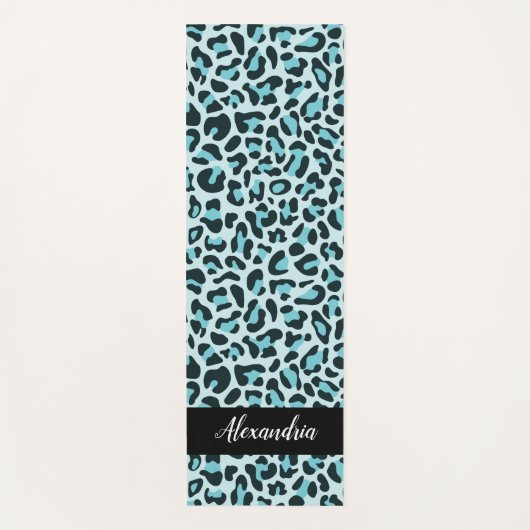 Blue Leopard Print Personalized Pilates Yoga Mat (Voorkant)