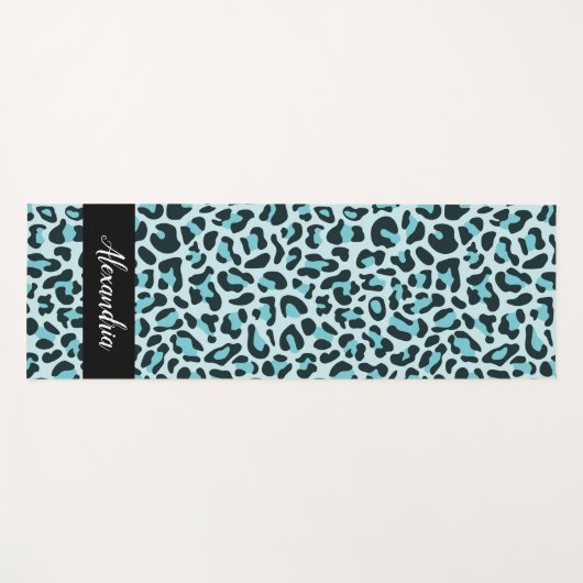 Blue Leopard Print Personalized Pilates Yoga Mat (Voorkant (horizontaal))