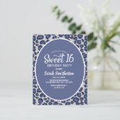 Blue Leopard Print Sweet 16 Uitnodiging (Staand voorkant)