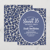 Blue Leopard Print Sweet 16 Uitnodiging (Voorkant / Achterkant)