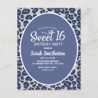 Blue Leopard Print Sweet 16 Uitnodiging