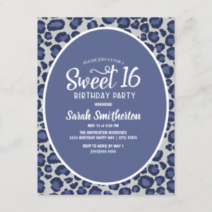 Blue Leopard Print Sweet 16 Uitnodiging