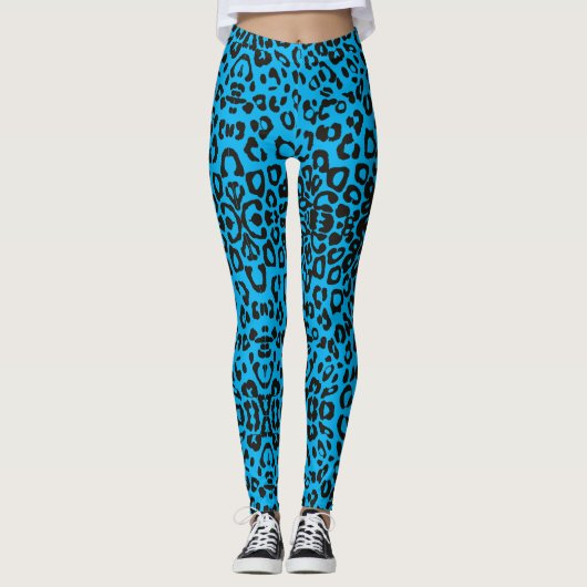 Blue Leopard Safari Print Leggings (Voorkant)
