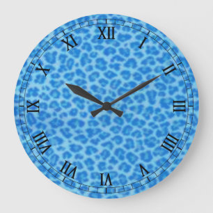 Blue Leopard Skin Round Roman Nummerklok Grote Klok