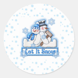 Blue Let it Snow Snowman Couple Kerstfeestdag Ronde Sticker