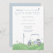 Blue let’s par t-shirt Golf Verjaardagsuitnodiging Kaart (Voorkant / Achterkant)