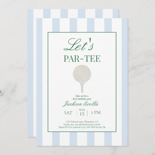 Blue Let's Par-T-shirt eerste verjaardagsuitnodigi Bedankkaart (Voorkant / Achterkant)