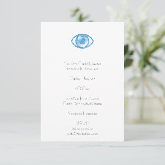 Blue Letterpress Style Eye-Con Kaart (Staand voorkant)
